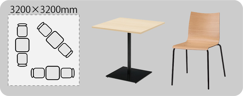 テーブル(W600×D600×H720)×3台＋チェア×6脚
