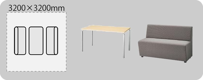 レストランベンチ×2台＋ミーティングテーブル(W1500×D750)