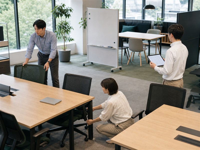 人数の変化に合わせてデスクとチェアを追加するオフィス