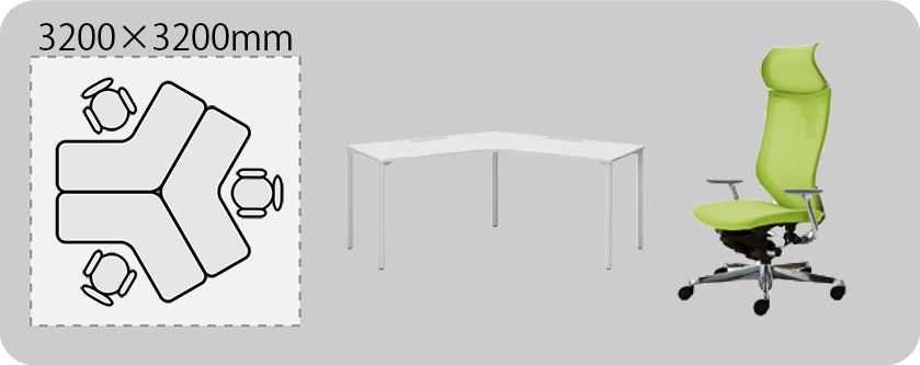 120度テーブルキャスター付き＋OAチェア×3脚
